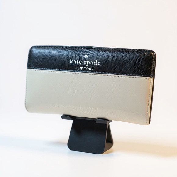 Kate Spade Staci Large Slim Black and Cream Bifold Wallet